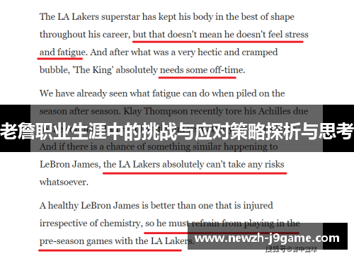 老詹职业生涯中的挑战与应对策略探析与思考 老詹职业生涯中的挑战与应对策略探析与思考